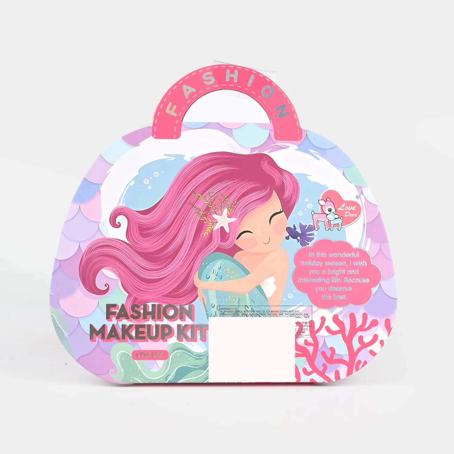 Mermaid Clamshell Makeup Handbag detail view - heart shades