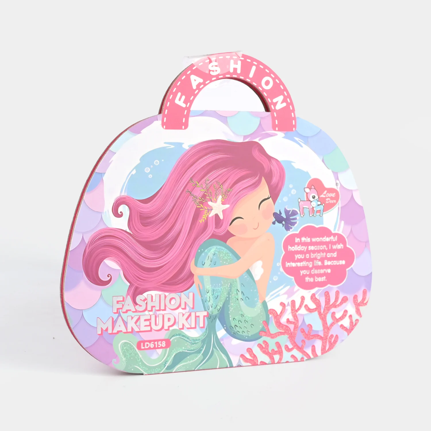 Mermaid Clamshell Makeup Handbag side view - carry handle case