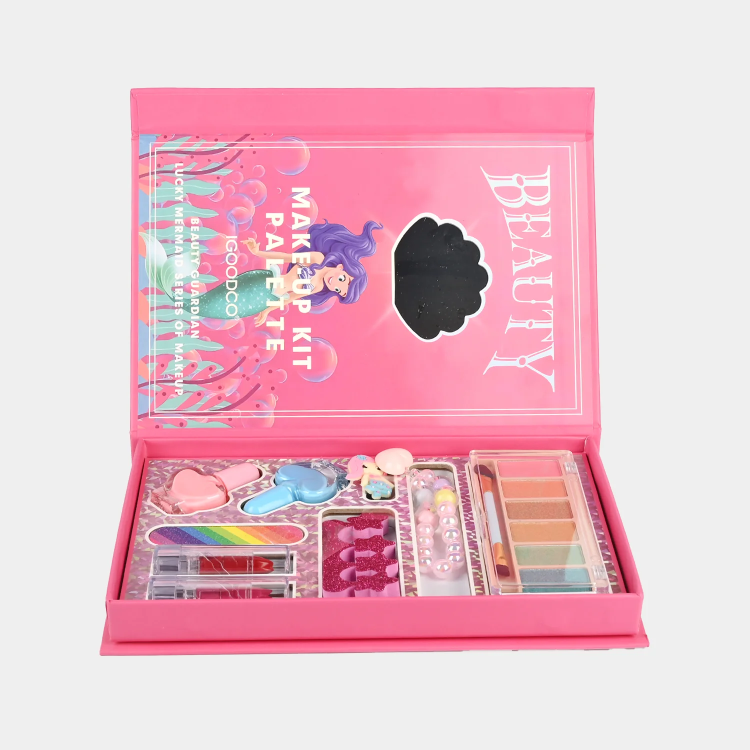 Mermaid Shell Makeup Kit box view - mermaid and shell mirror design