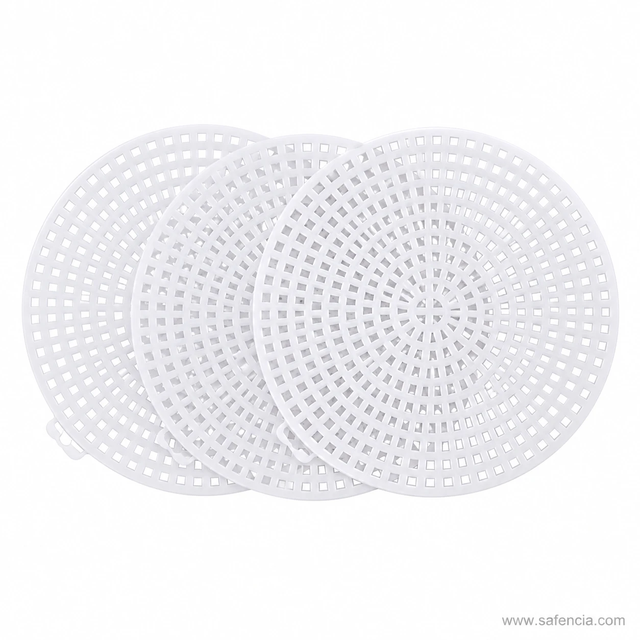 White plastic canvas discs used as crochet bag bases for wool craft