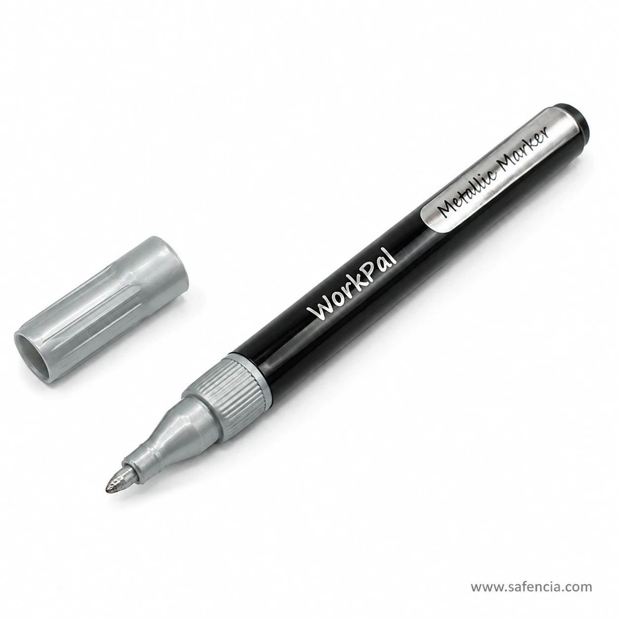 Close view of the silver WorkPal marker showing the nib and metal collar