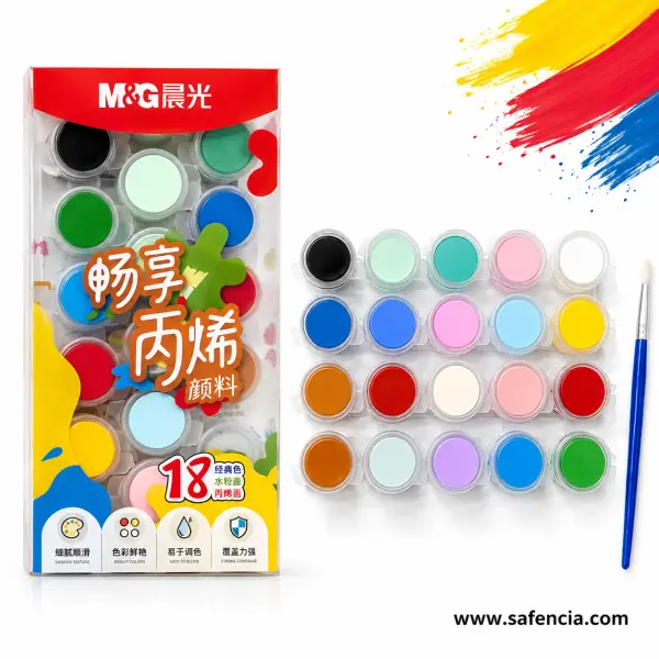 M&G 18-Colour Acrylic Paint Set with Brush 976Q7