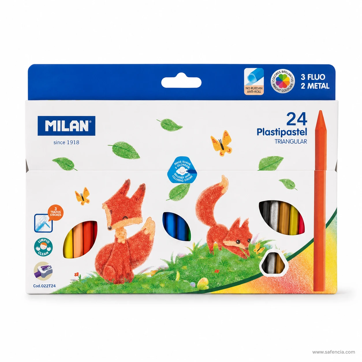 Milan Plastipastel 24 colour box flashed 3 FLUO and 2 METAL