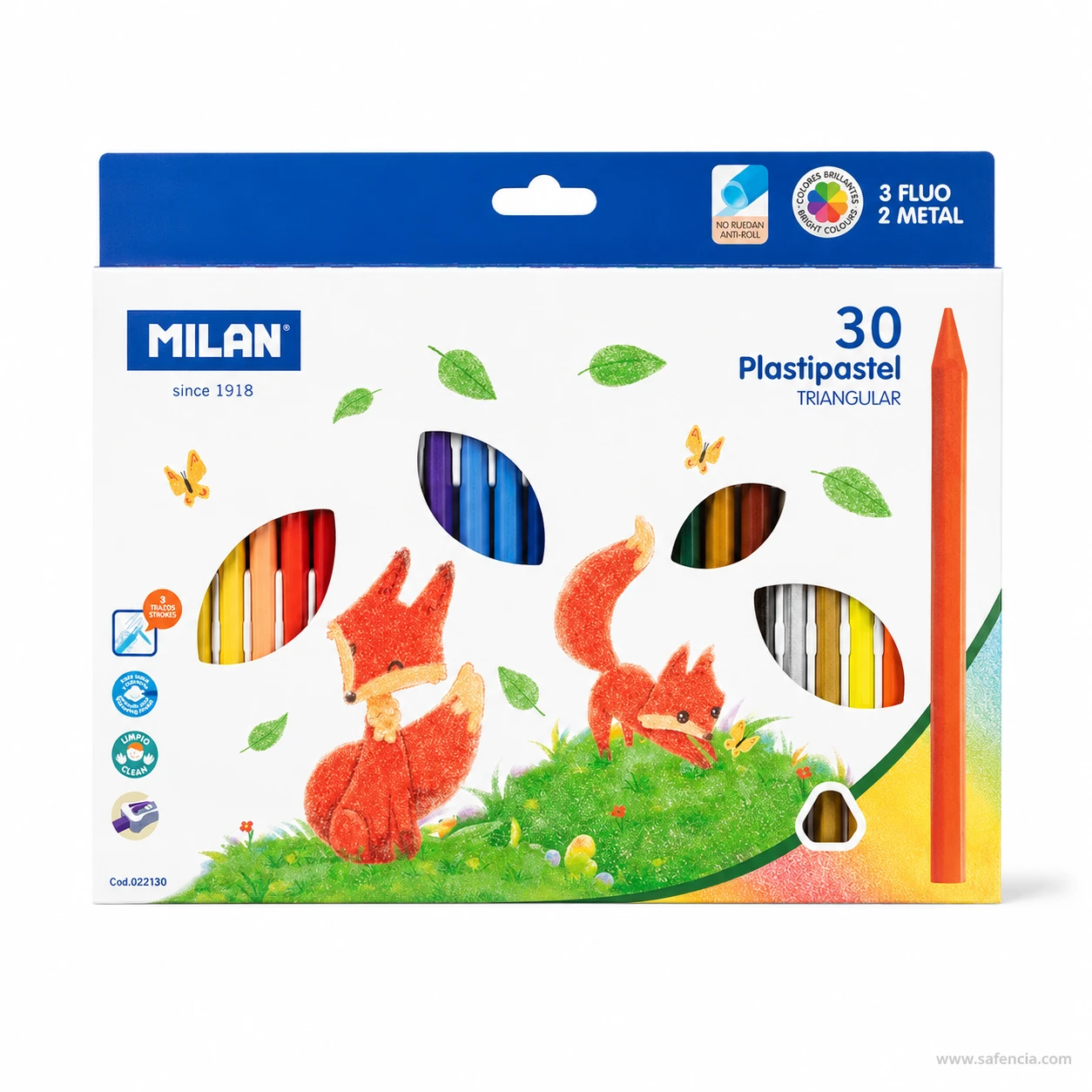 Milan Plastipastel 30 colour box with the window showing triangular barrels