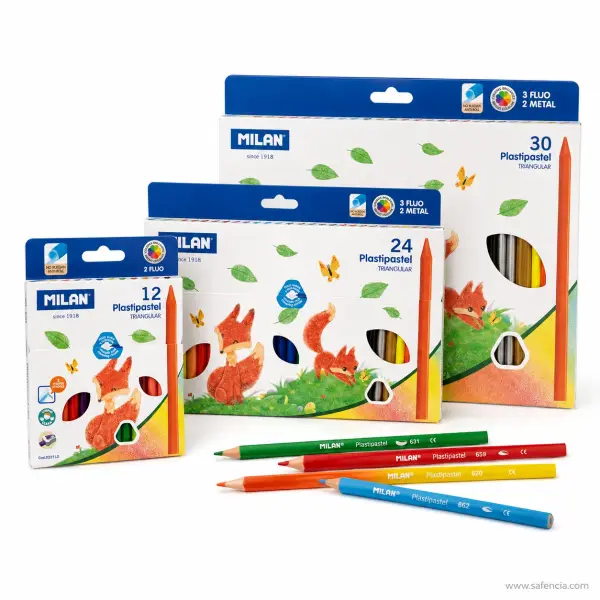 Milan Plastipastel Triangular Crayons — 12, 24 or 30
