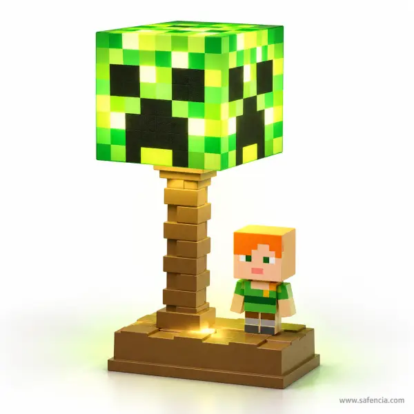 Minecraft Table Lamp with Alex Figure, Creeper or Redstone Shade, Rechargeable