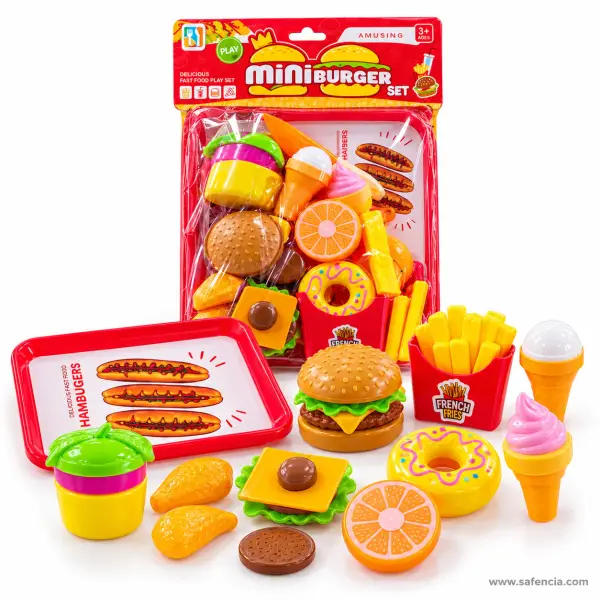 Mini Burger Set Fast Food Cutting Play Set with Tray