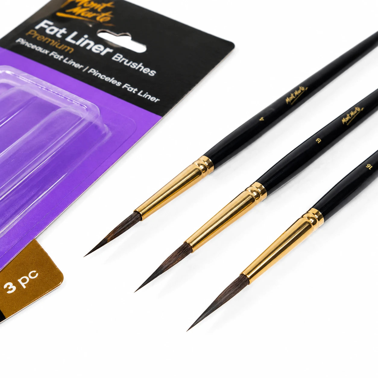 Seamless gold plated brass ferrules securing natural squirrel hair on fat liner brushes