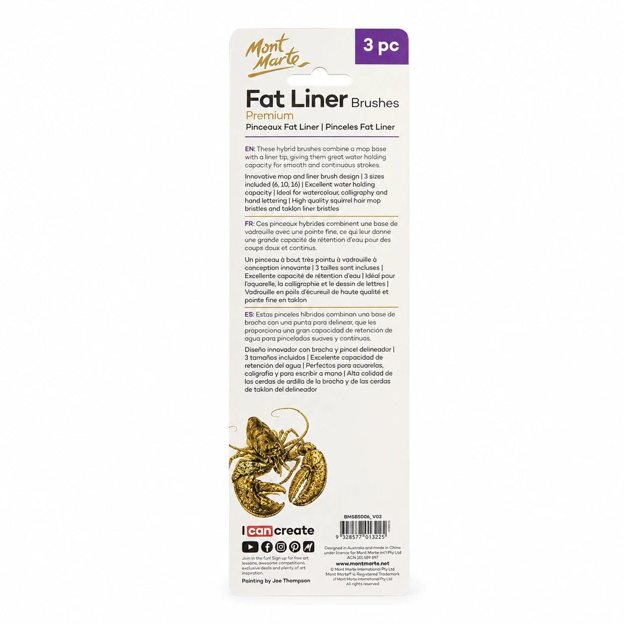 Mont Marte fat liner squirrel hair brushes demonstrating continuous long line flow