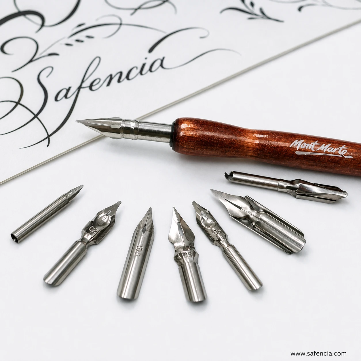 The turned wooden Mont Marte Signature dip pen holder with the brand name printed along the barrel