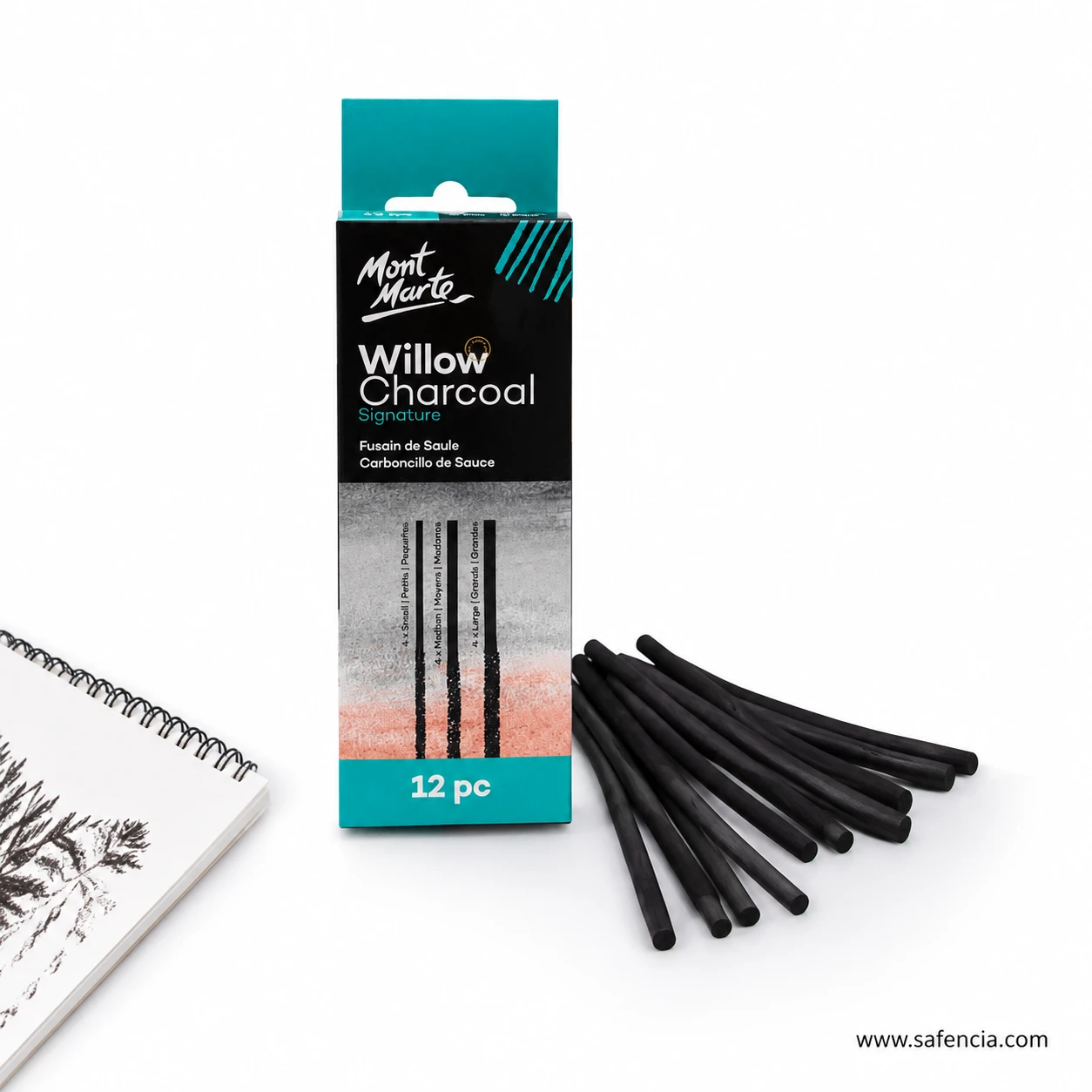 Mont Marte willow charcoal sticks fanned out showing the different widths
