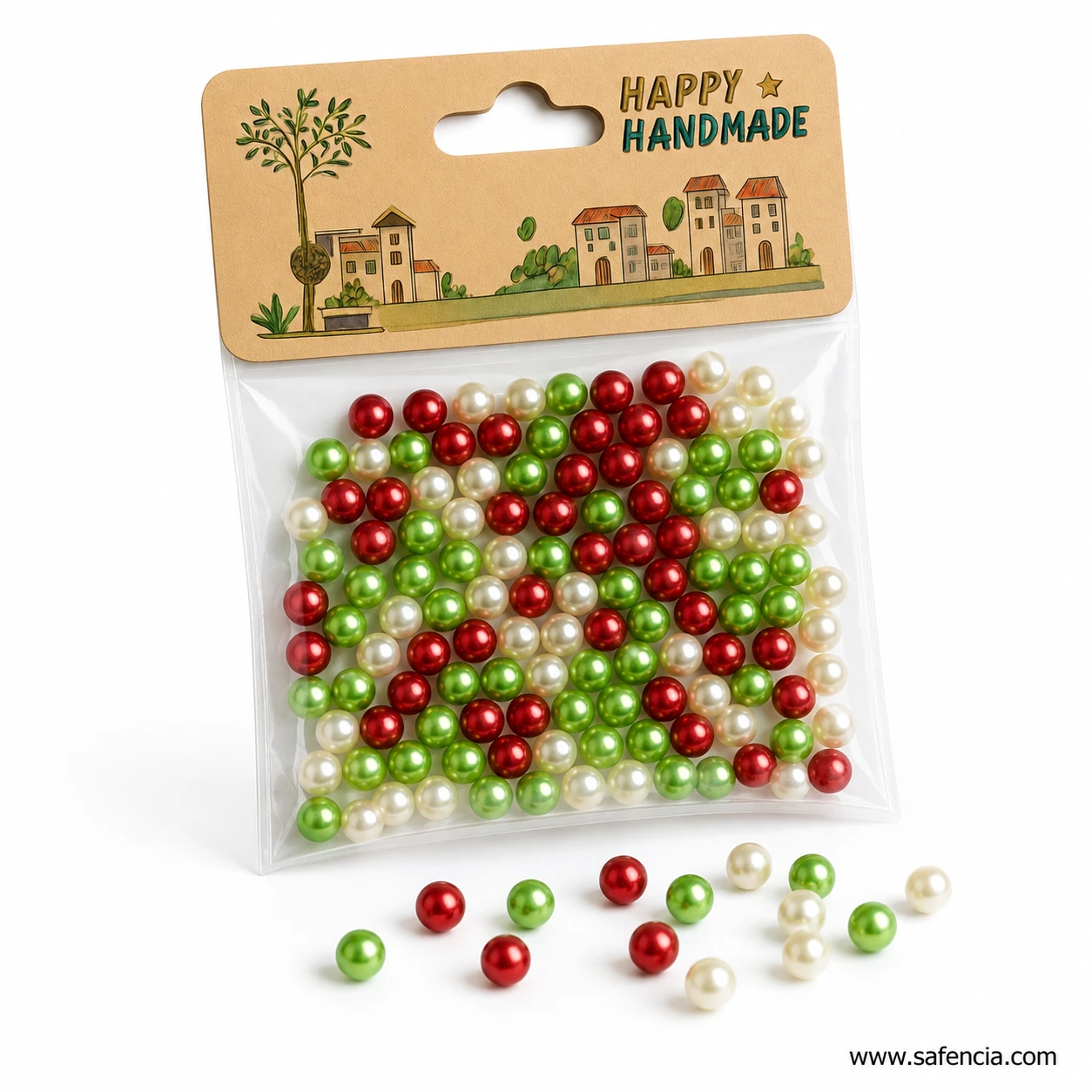 Sealed moti pearl bead pack with kraft hanging header card