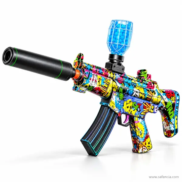 MP5 Gel Blaster Crystal Bullet Gun, Graffiti, with Blue Hopper and Long Barrel