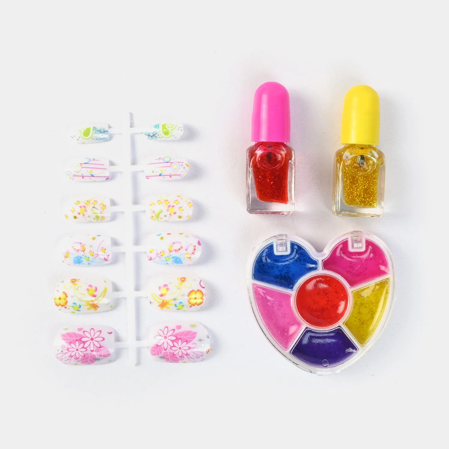 Necklace & Manicure Beauty Set open view - press-on nails, glitter nail polishes and heart lip palette