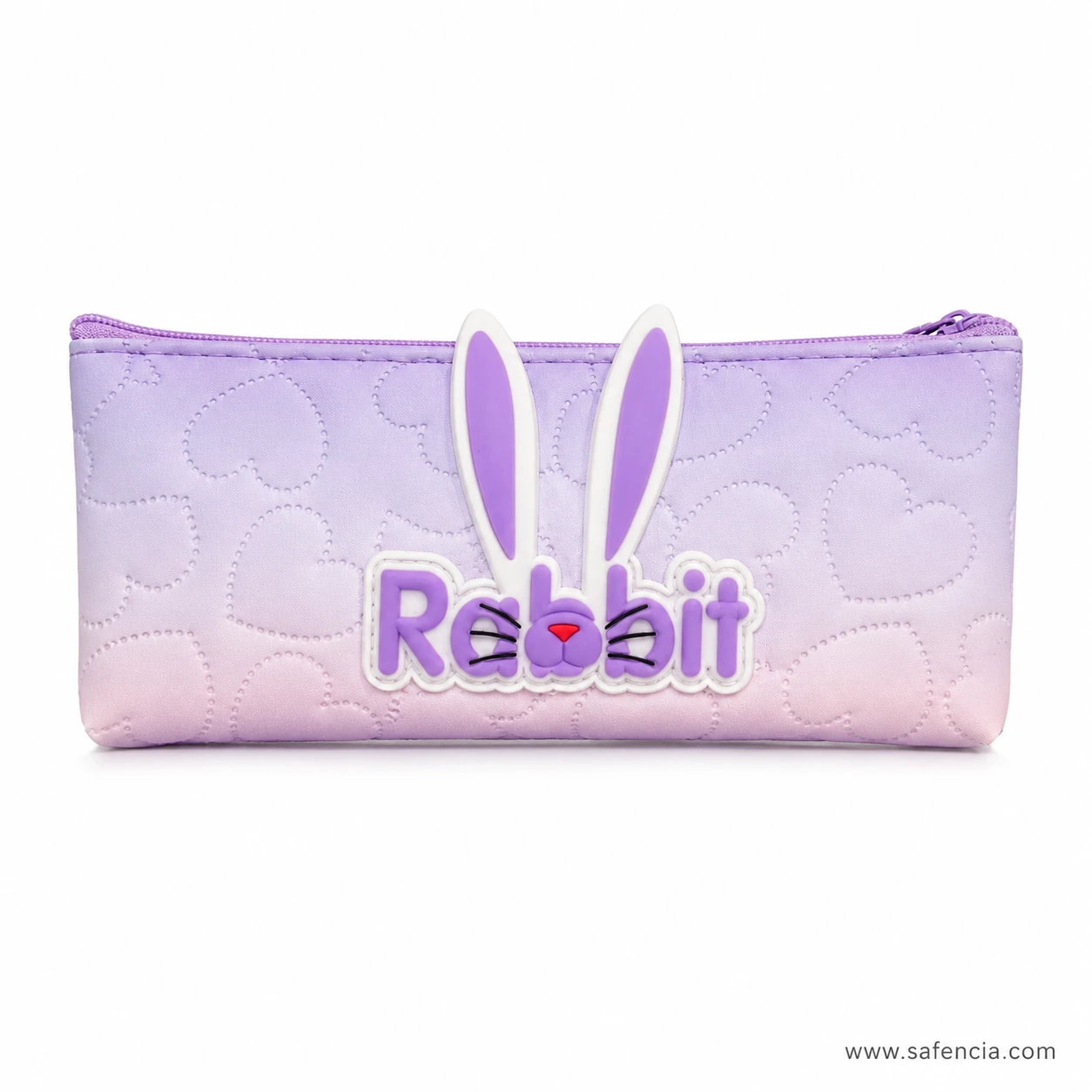 Lavender to blush ombre quilted pencil pouch with rabbit ears