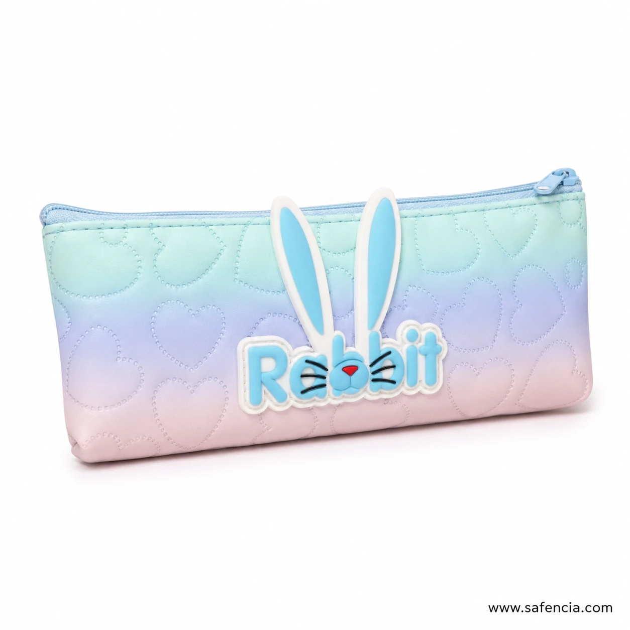 Mint to peach ombre quilted pencil pouch with standing rabbit ears