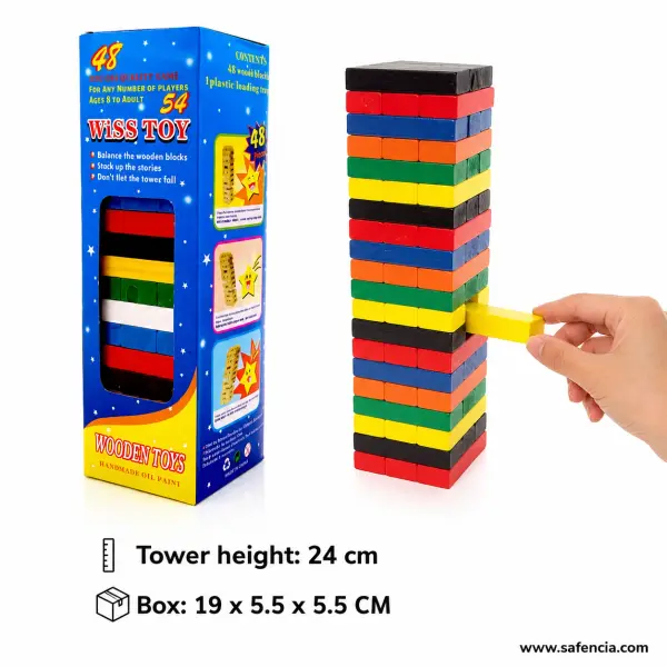 Wiss Toy Mini Stacking Tower Game (24 cm, Coloured Blocks with Loading Tray)
