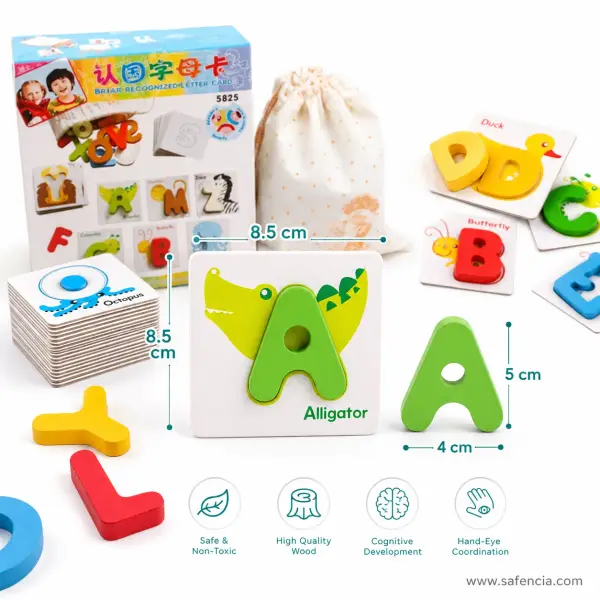 Wooden ABC Alphabet Puzzle Cards Set (26 Letters and 26 Animal Cards)
