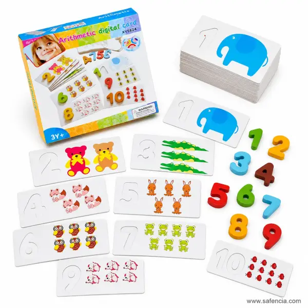 Wooden Numbers and Counting Cards Set 1 to 10 (Arithmetic Digital Card)