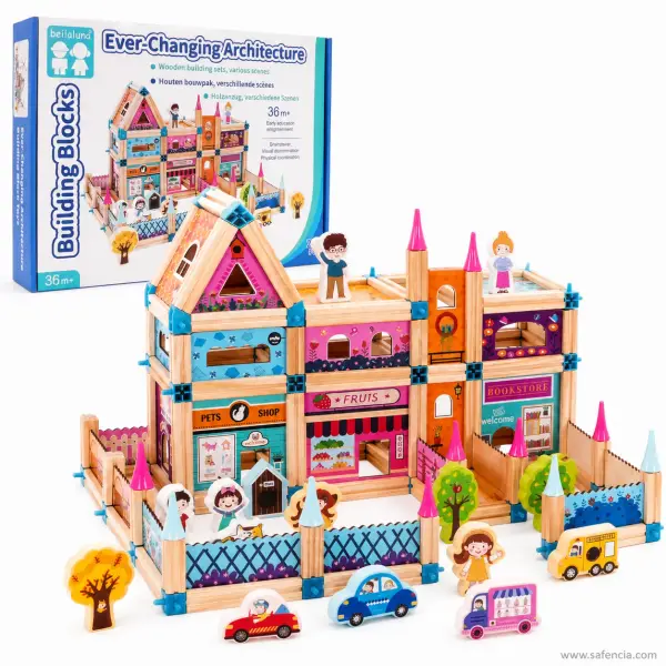 Ever-Changing Architecture Wooden Building Blocks (278 Pieces, Town Scene Set)