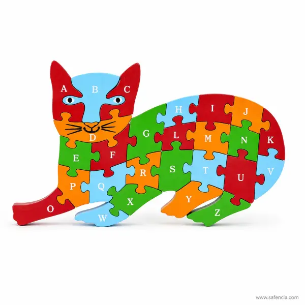 Cat Wooden Alphabet Jigsaw Puzzle (A to Z Sitting Cat Shape)