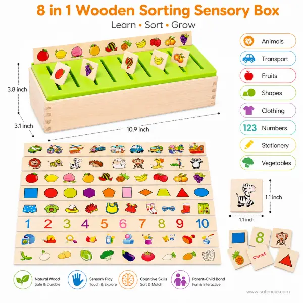 8-in-1 Wooden Sorting Sensory Box (Knowledge Classification Learning Toy)