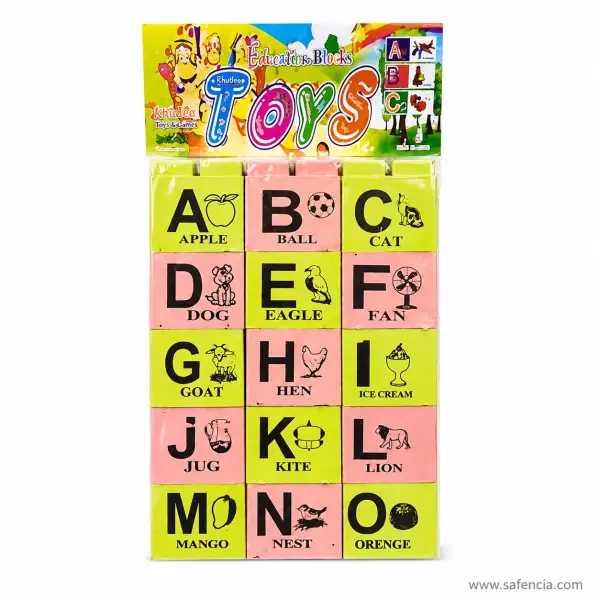 Educational Blocks English Alphabet A to O (15 Picture-Word Blocks)