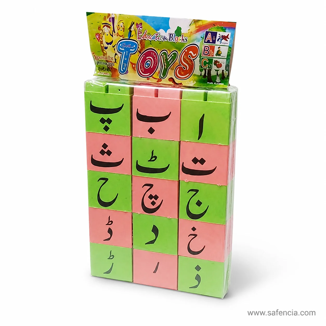Urdu script block pack seen at an angle showing the depth of each cube