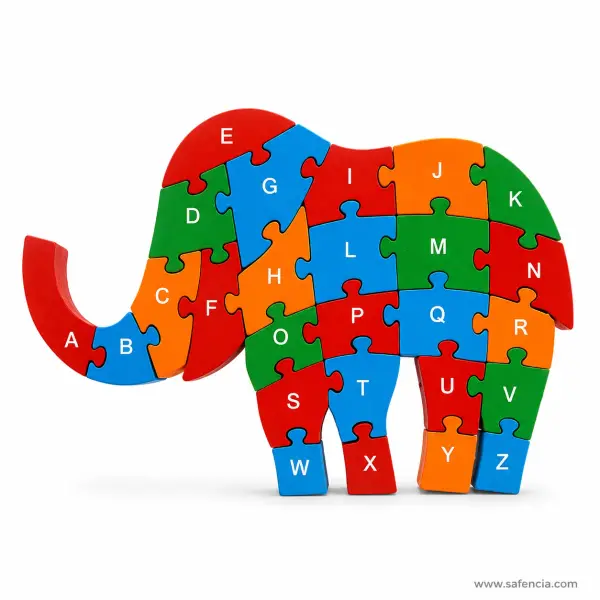 Elephant Wooden Alphabet Jigsaw Puzzle (A to Z, Four-Legged Standing Shape)