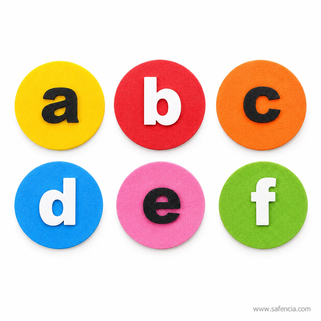 Round foam alphabet discs detail