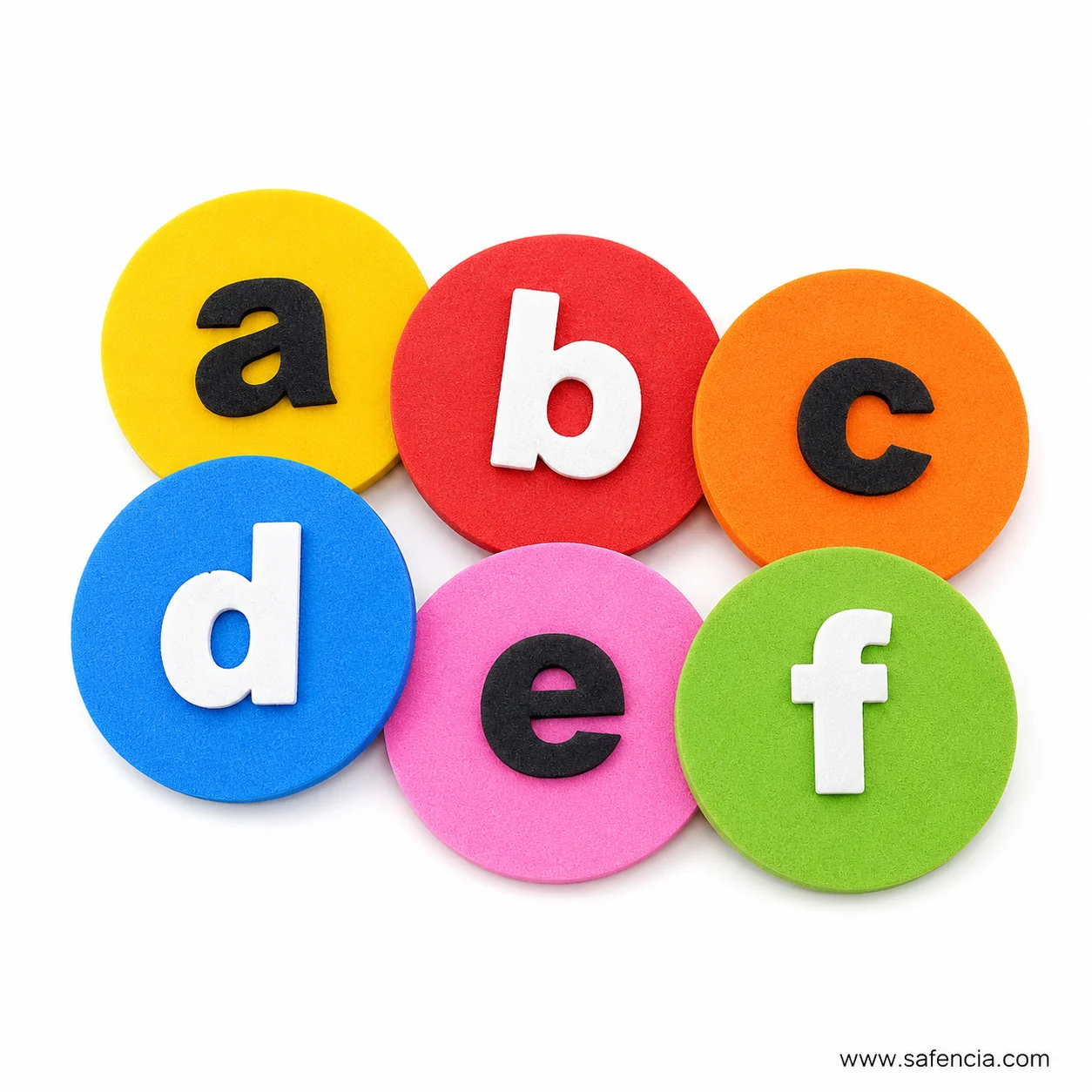 Cluster of circular foam letter tiles