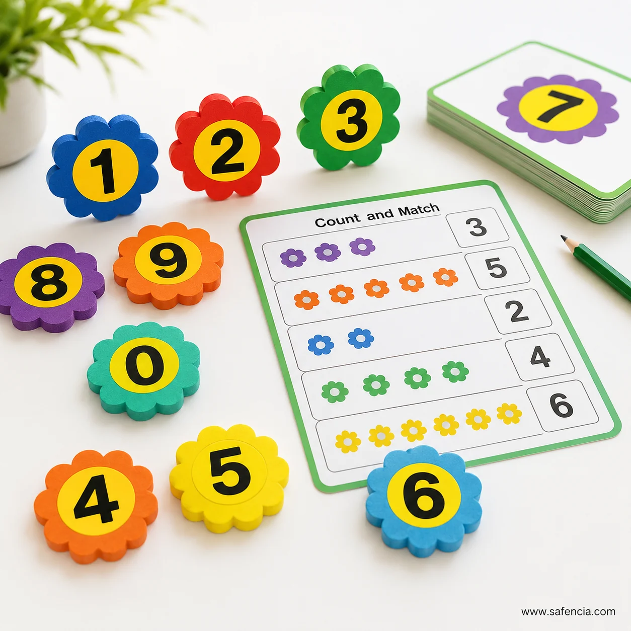 Flower shape foam number tiles detail