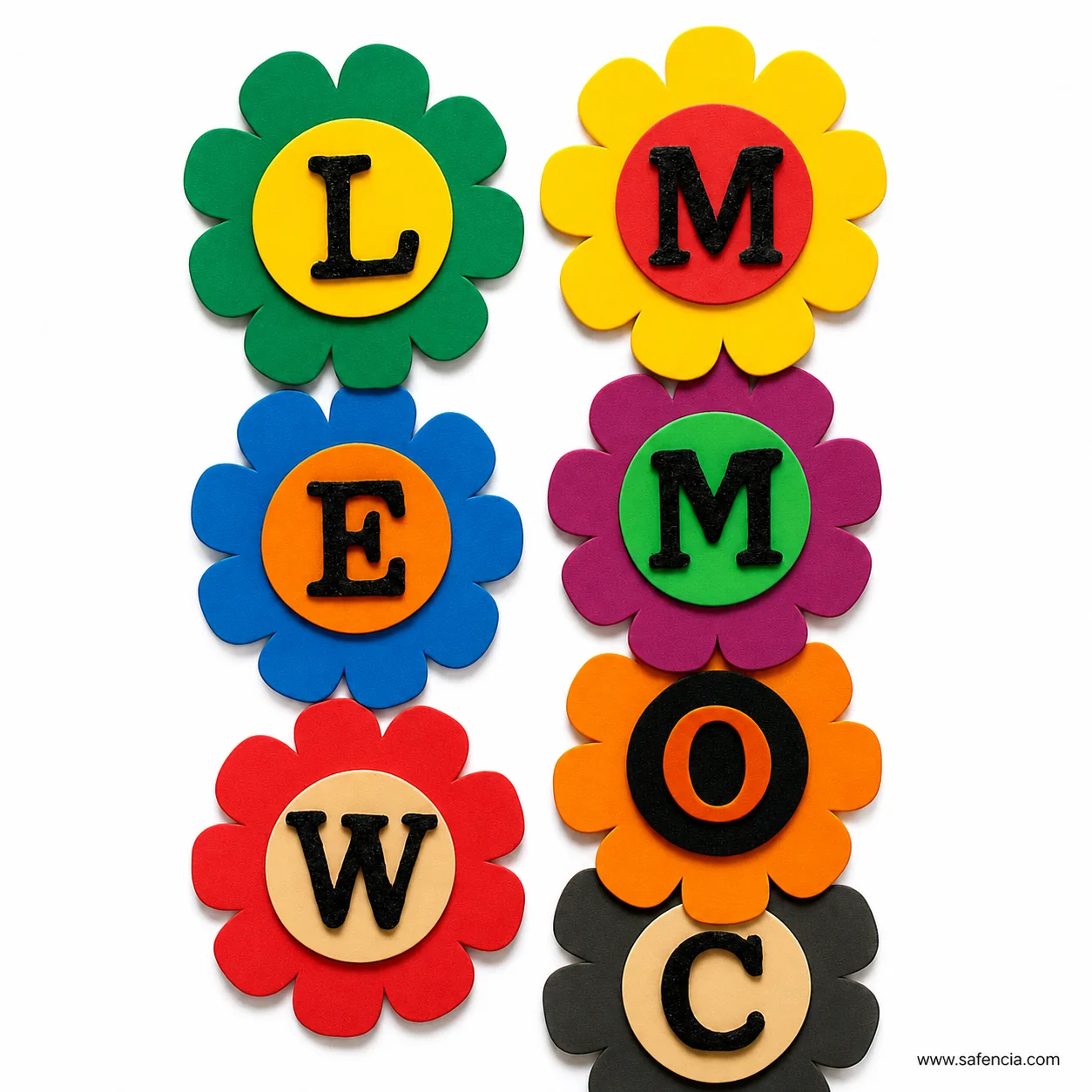 Cushioned foam letter flowers close up