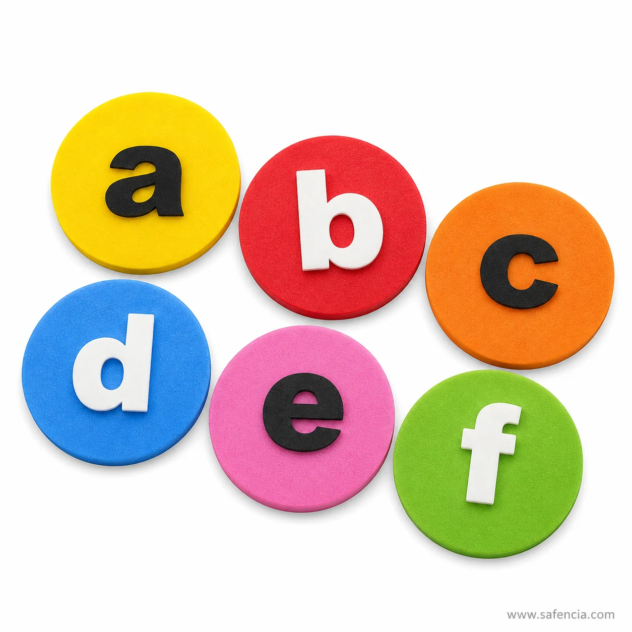 Preschool child phonics sorting with foam discs
