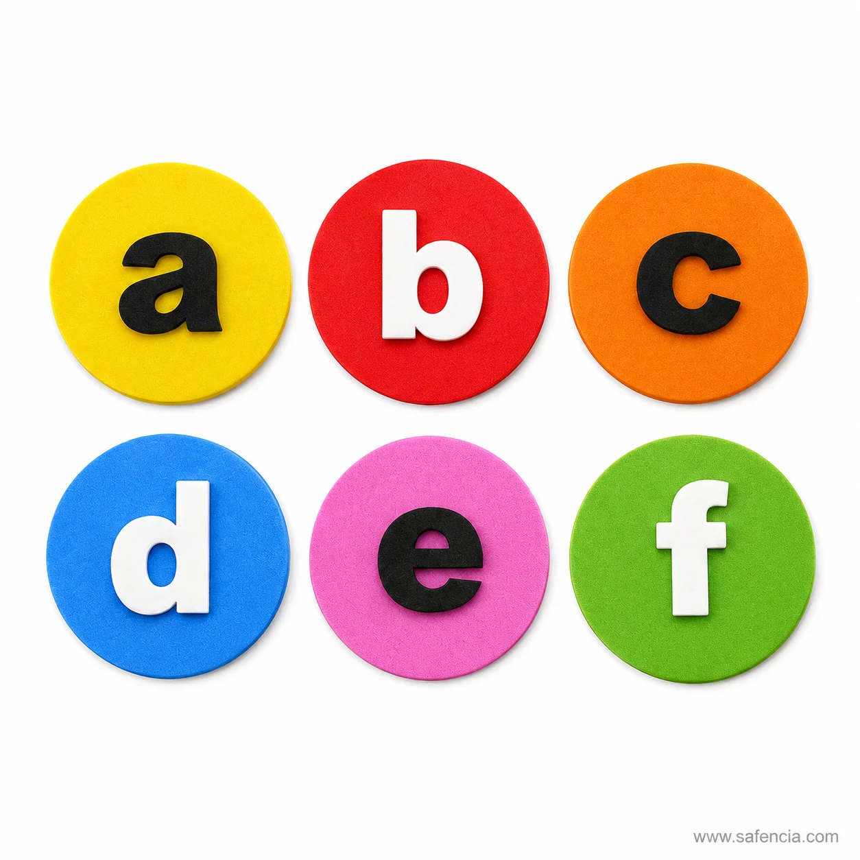 Full lowercase alphabet foam circular discs layout