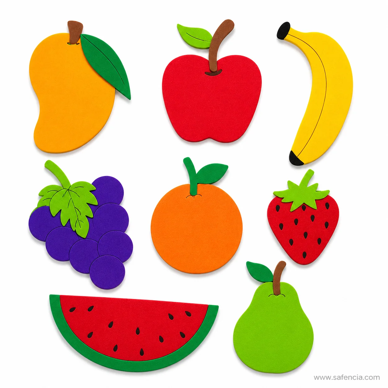 Close up detail of embossed foam fruit stickers