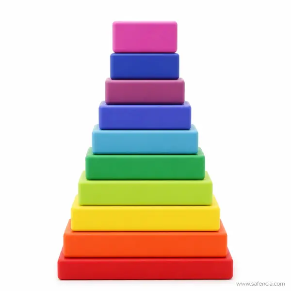 Square Rainbow Stacking Blocks Tower (10 Graded Wooden Blocks, No Post)