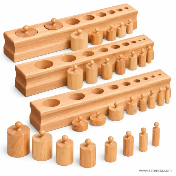 Kids Advance Montessori Cylinder Blocks Full Set of 4 (Solid Beechwood Sensorial Blocks)