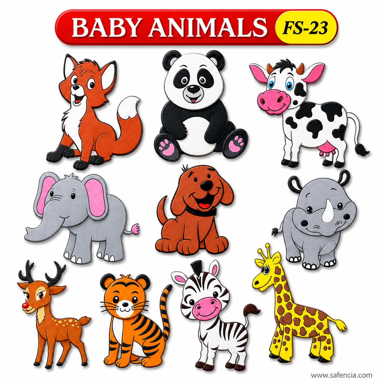 Angled view of the baby animals set showing the moulded detail raised on each cut-out