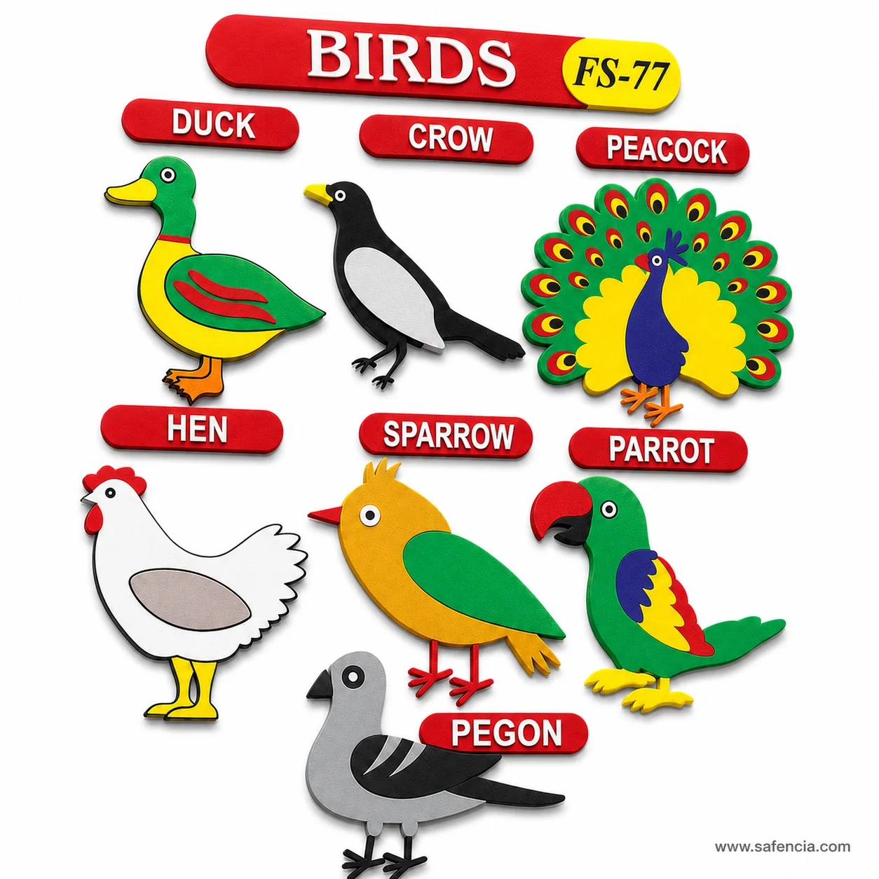 Birds foam wall set with the red banner and the FS-77 model code in view