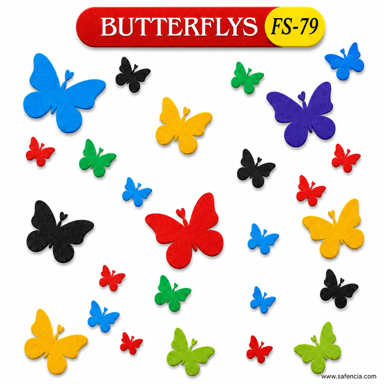 Angled view of the foam butterfly cut-outs showing the thickness of each piece