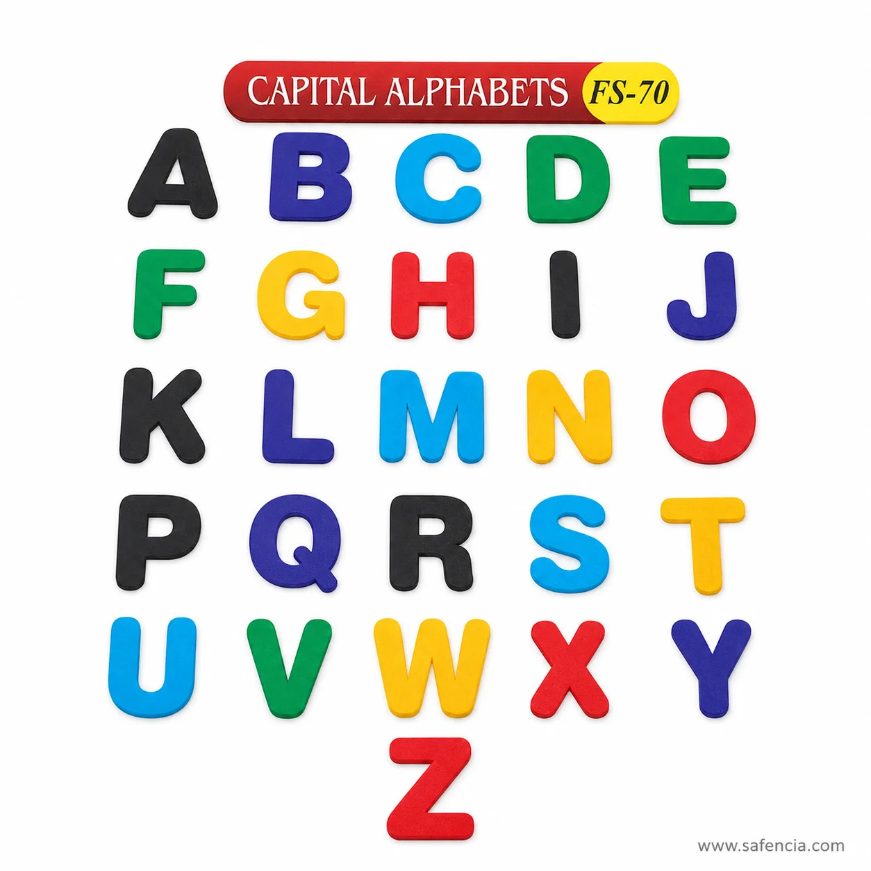Angled view of the capital foam alphabet letters showing the thickness of each cut piece