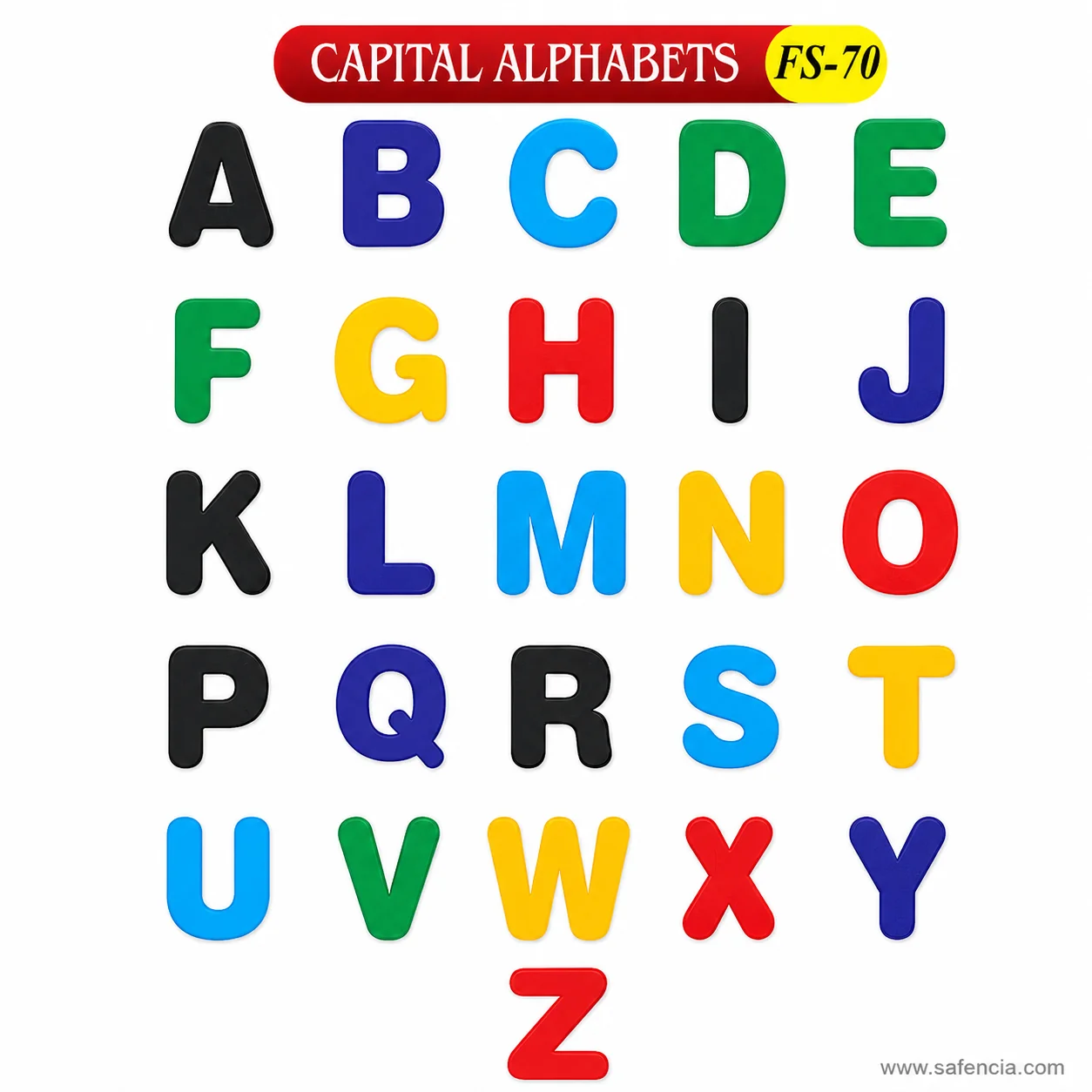 Capital alphabet foam letters with the red title banner and FS-70 model code in view