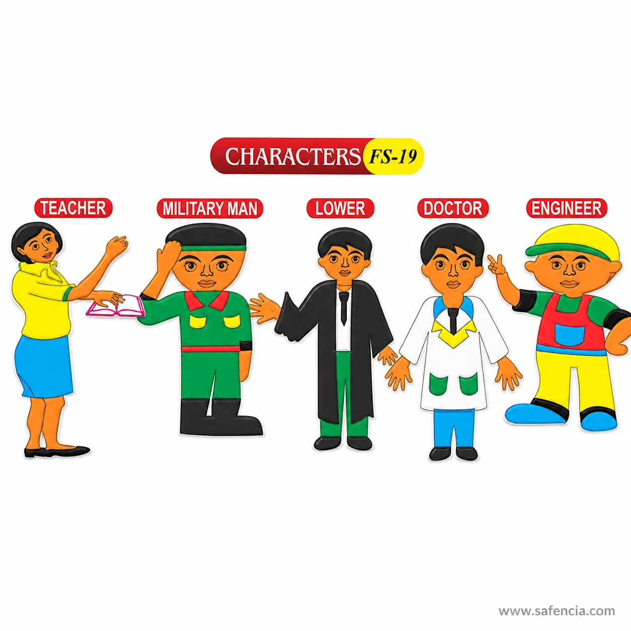 Characters foam set with the red banner and the FS-19 model code in view