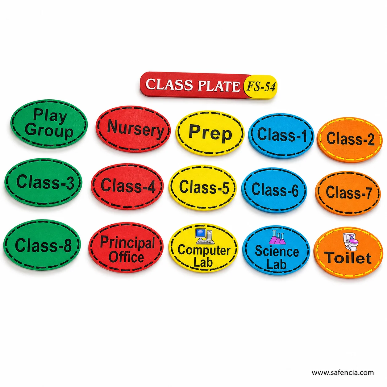 Foam class plates with the red CLASS PLATE banner and the FS-54 model code in view