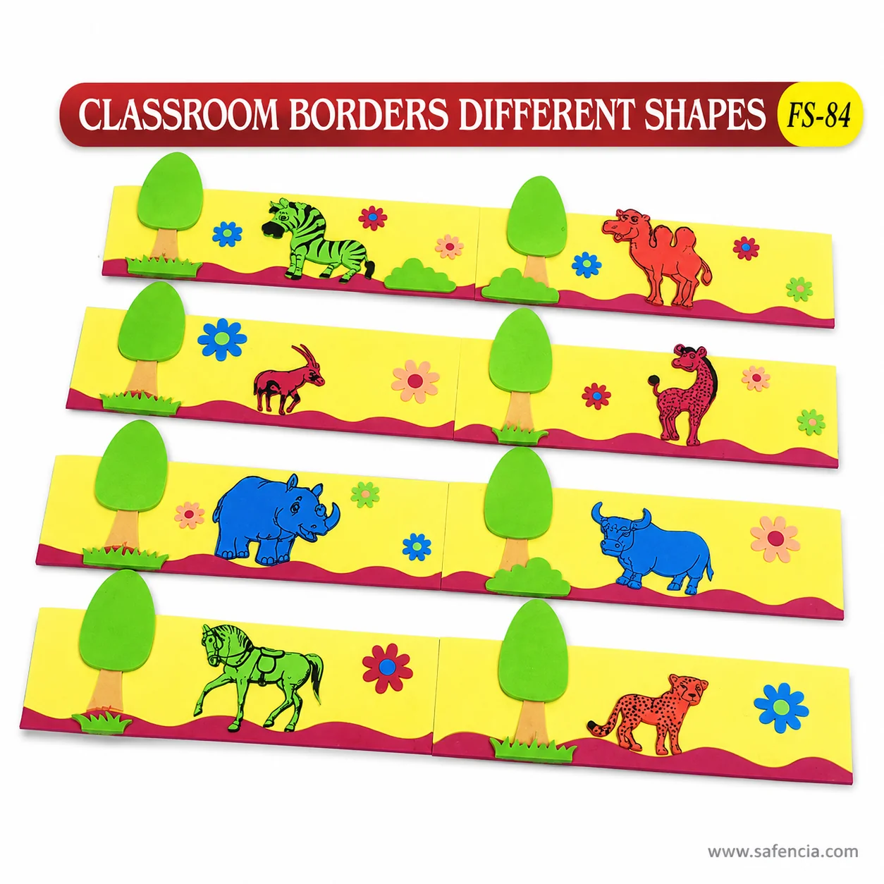 Angled view of the classroom border strips showing the layered trees and ground raised up