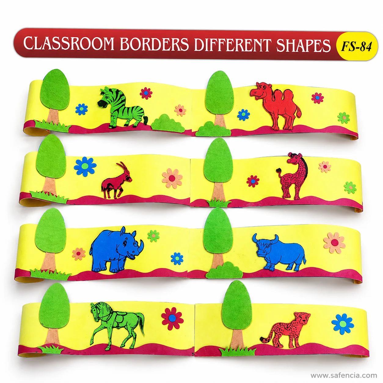 Classroom border foam strips with the red banner and the FS-84 model code in view