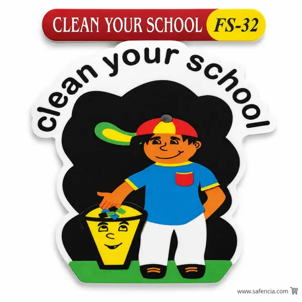 Clean Your School Foam Wall Cut-Out (FS-32, Boy and Smiling Bin)