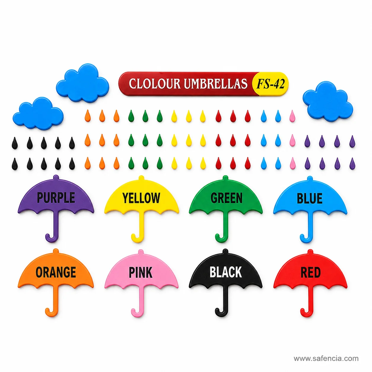 Colour umbrellas foam set with the red banner printed CLOLOUR UMBRELLAS and FS-42