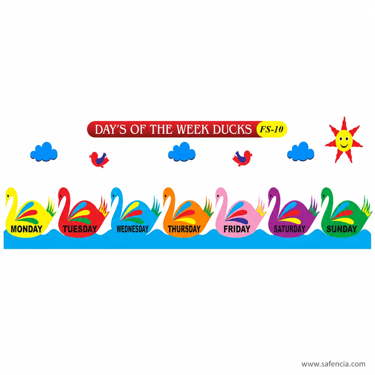 Days of the week foam set showing the sun, clouds, birds and the blue water strip